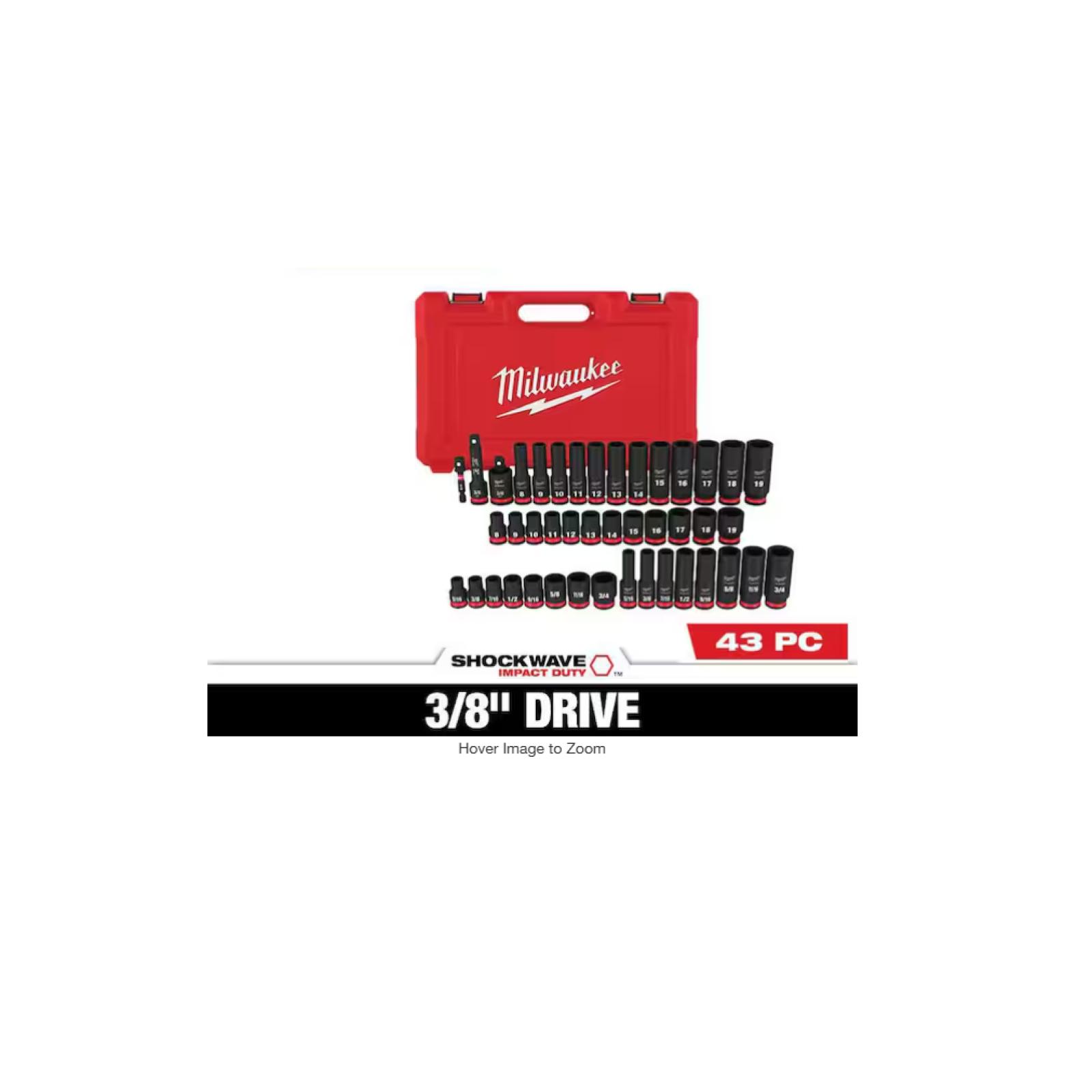 NEW!- Milwaukee SHOCKWAVE 3/8 in. Drive SAE and Metric 6 Point Impact Socket Set (43-Piece)