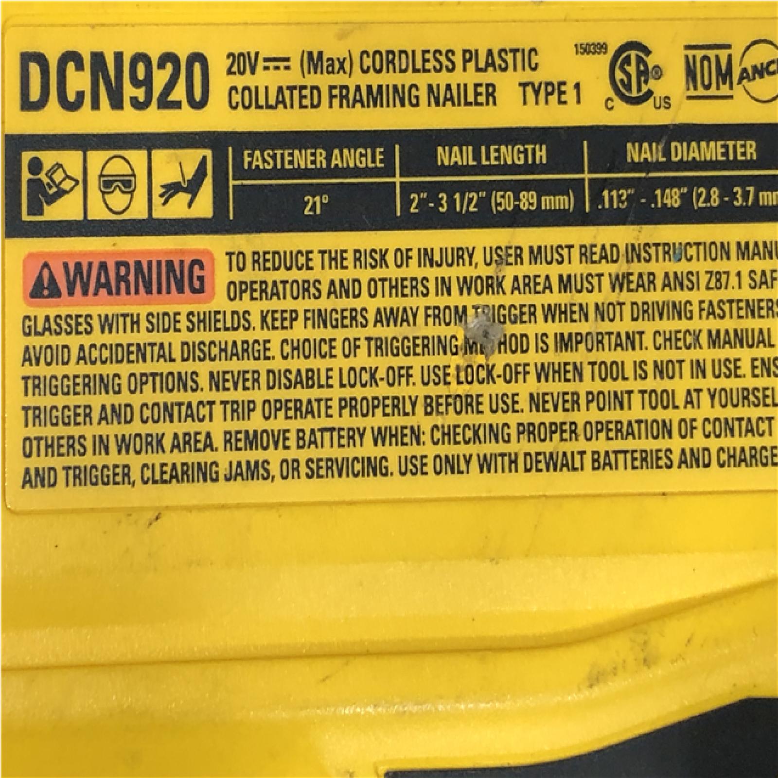 AS-IS DEWALT 20-Volt 21° Cordless Framing Nailer (Tool-Only)