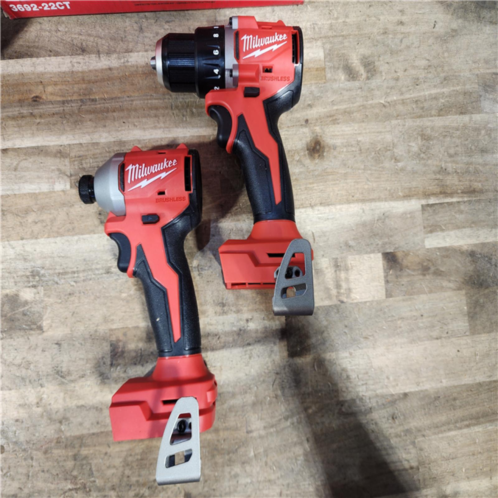 HOUSTON LOCATION - AS-IS Milwaukee M18 18V Lithium-Ion Brushless Cordless Compact Drill/Impact Combo Kit (2-Tool) W/(2) 2.0 Ah Batteries  Charger & Bag