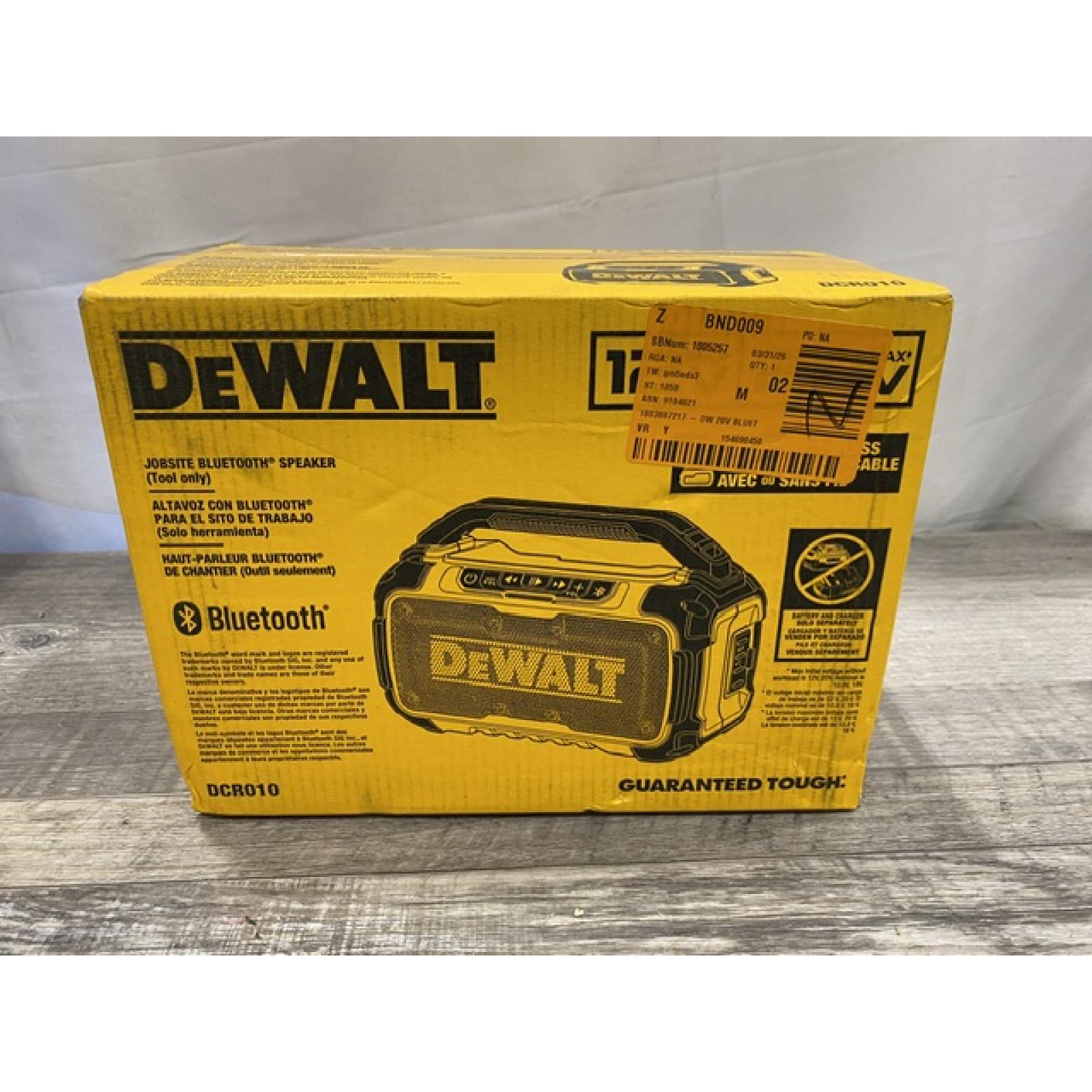 NEW - DEWALT 20V MAX Cordless Bluetooth Speaker (Tool Only)