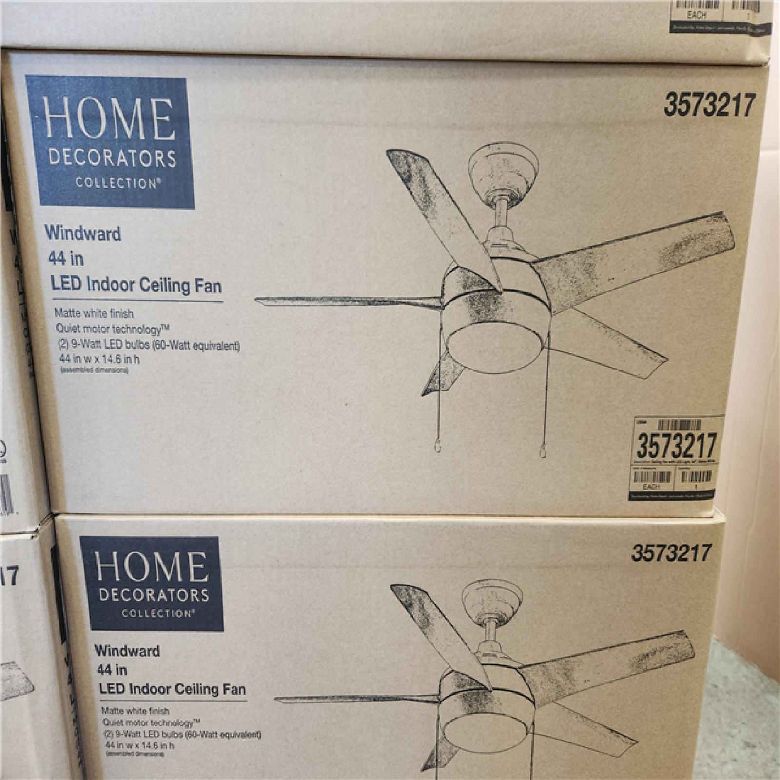 Phoenix NEW Home Decorators Collection Windward 44 in. LED Indoor Matte White Ceiling Fan with Light Kit Pallet 24 Count (SEALED)