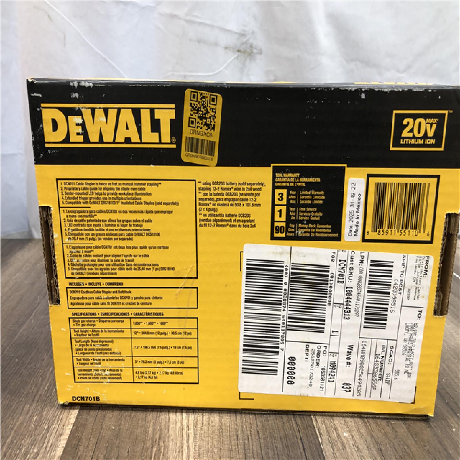 NEW- DEWALT 20V MAX Lithium-Ion Cordless Cable Stapler (Tool Only)