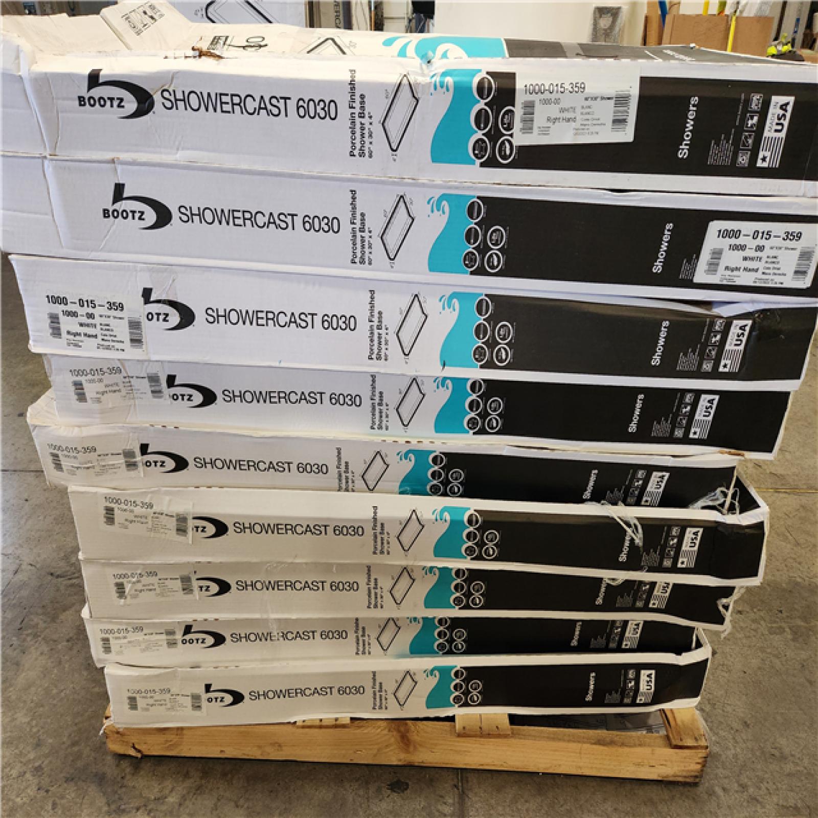 Phoenix Location NEW Bootz Industries Aloha ShowerCast 60 in. L x 30 in. W Alcove Shower Pan Base with Right Drain in White Pallet (9-Total)