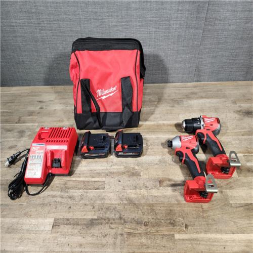 HOUSTON LOCATION - AS-IS Milwaukee M18 18V Lithium-Ion Brushless Cordless Compact Drill/Impact Combo Kit (2-Tool) W/(2) 2.0 Ah Batteries  Charger & Bag