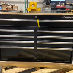 DALLAS LOCATION - Husky Tool Storage 46 in. W x 18 in. D 9-Drawer Mobile Workbench Cabinet in Gloss Black