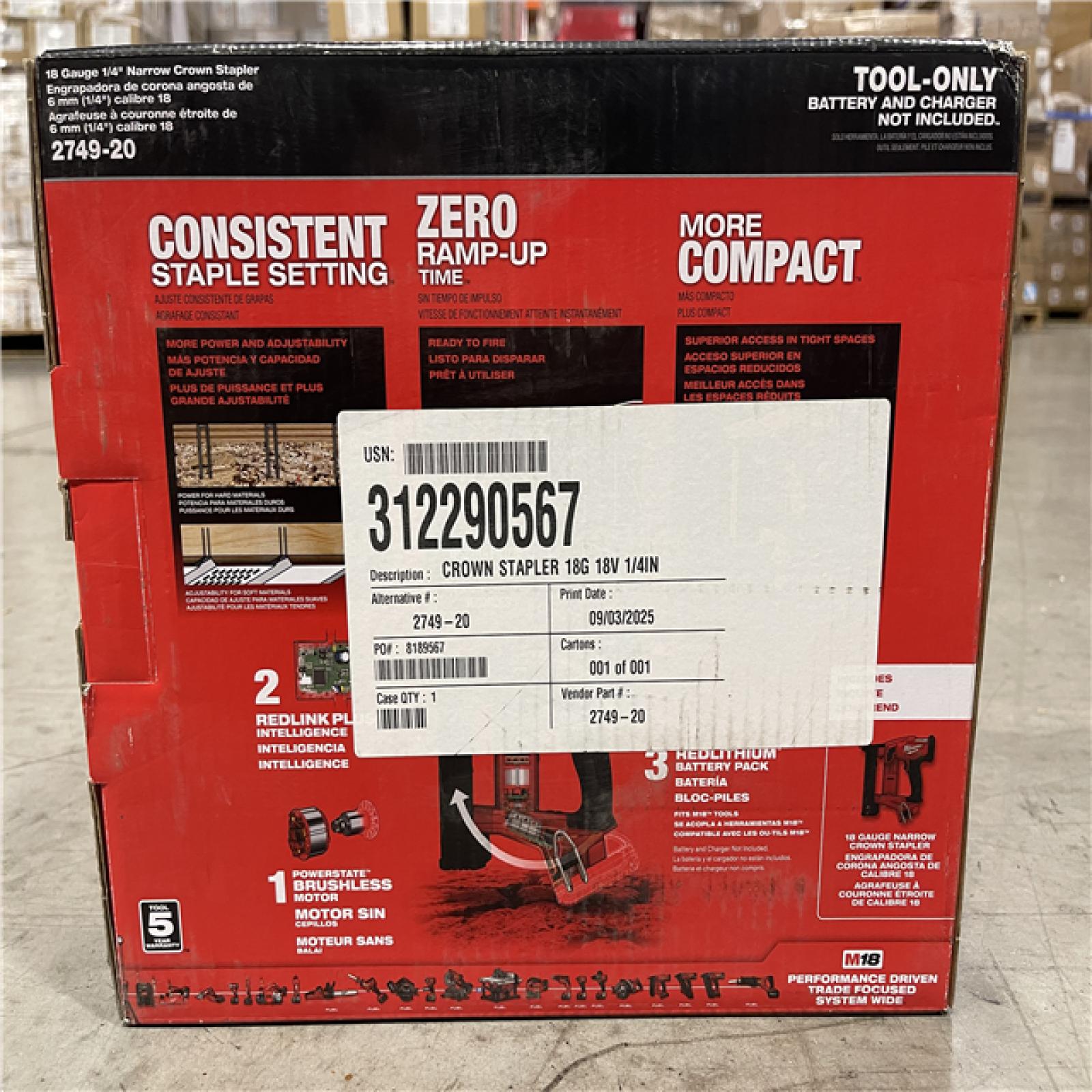 NEW!- Milwaukee M18 FUEL 18V Cordless 18-Gauge 1/4 in. Narrow Crown Stapler (Tool-Only)