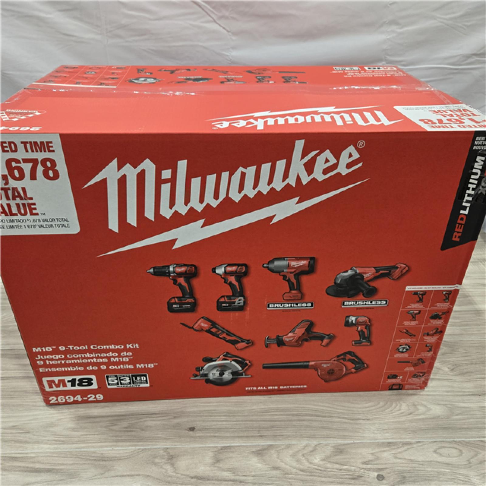 NEW- M18 18-Volt Lithium-Ion Cordless Combo Kit (9-Tool) with (2) Batteries, Charger, and Tool Bag