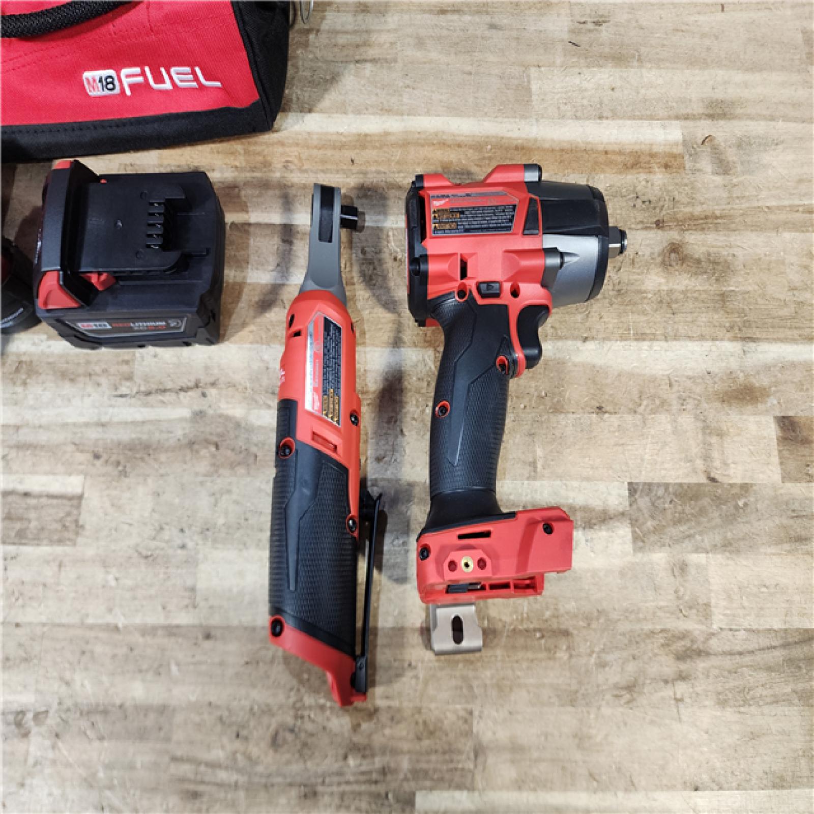 HOUSTON LOCATION - AS - IS M18 FUEL 18V Cordless Mid Torque 1/2 in. Impact Wrench W/ M12 FUEL 3/8 in. Ratchet & Battery/Charger Combo Kit