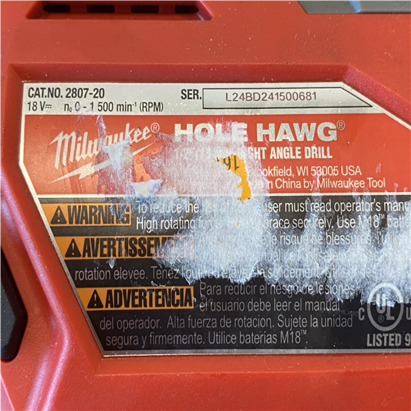 AS-IS Milwaukee FUEL GEN II 18V Lithium-Ion Brushless Cordless 1/2 in. Hole Hawg Right Angle Drill (Tool-Only)