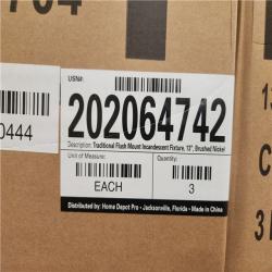 Phoenix NEW Commercial Electric 13 in. 2-Light Brushed Nickel Flush Mount with Frosted Glass Shade (3-Pack Per Box) Pallet (27-Boxes)