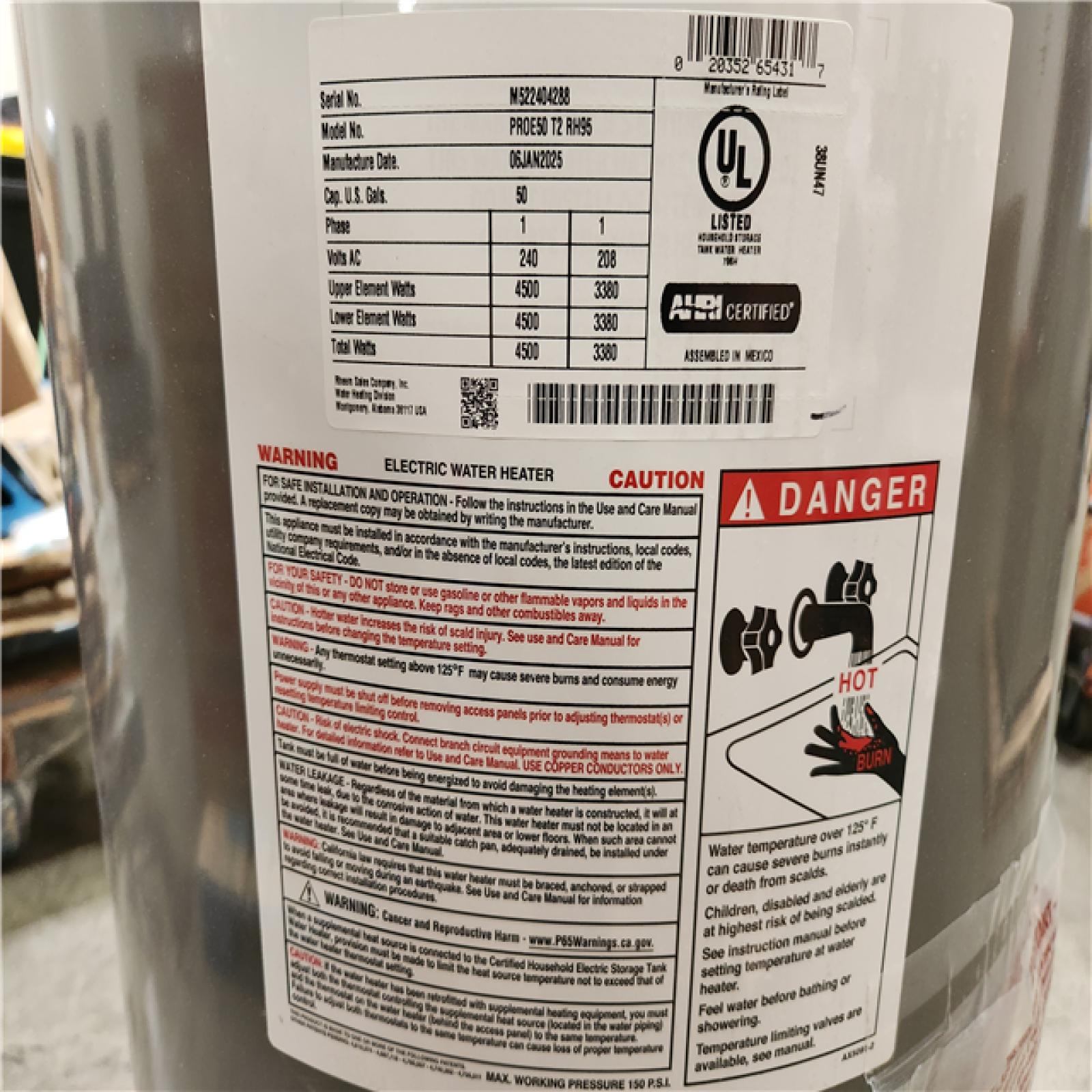 Phoenix Location Rheem Performance Plus 50 Gal Tall 4500-Watt Double Element Electric Water Heater w/ LED Diagnostic System