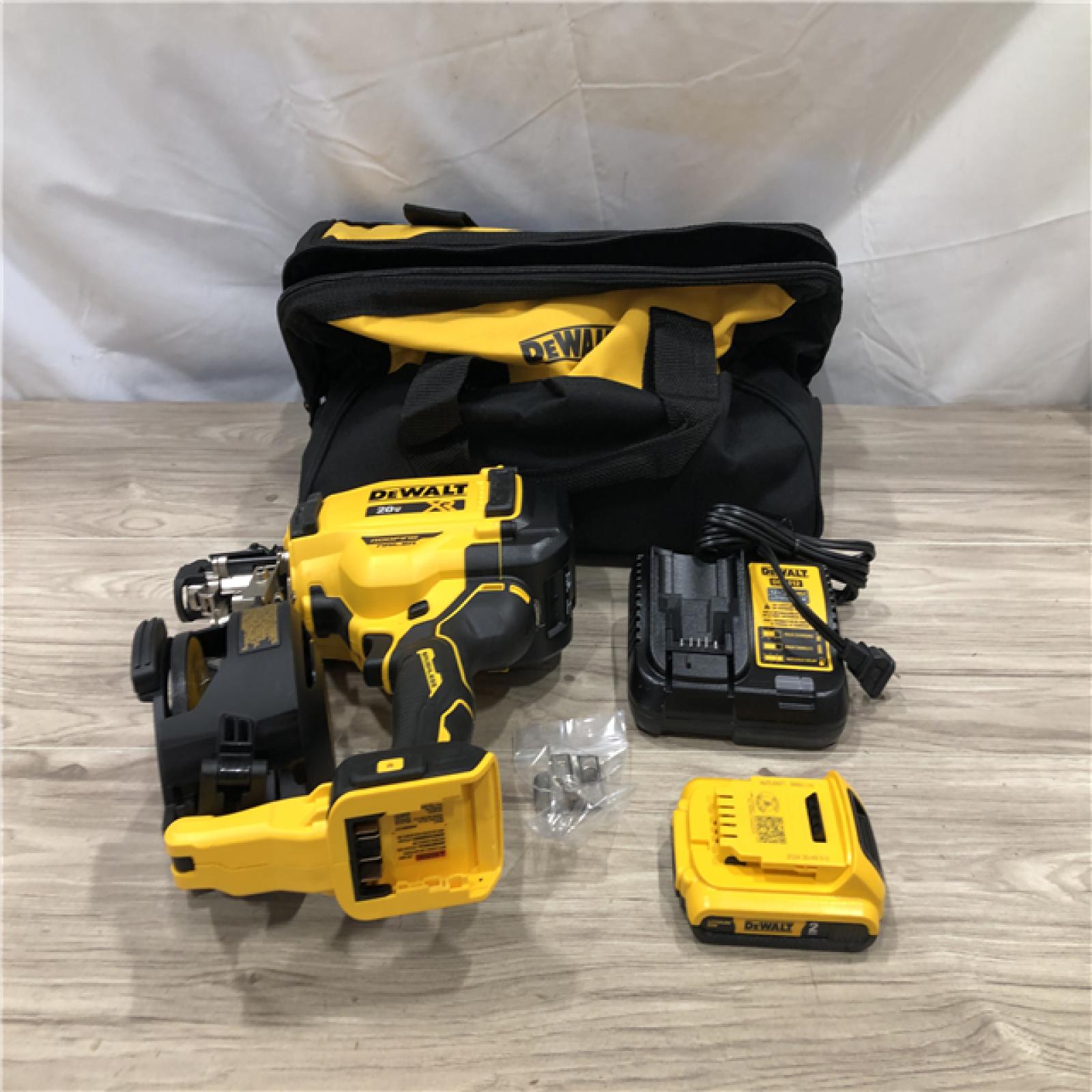 AS-IS DEWALT 20V MAX Lithium-Ion 15-Degree Electric Cordless Roofing Nailer Kit