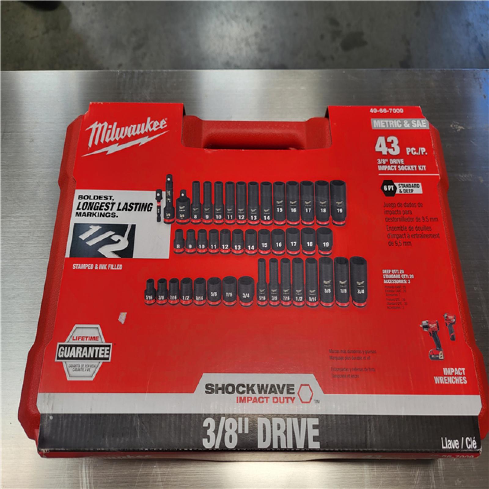 CALIFORNIA AS-IS MILWAUKEE 43 PCS 3/8 IMPACT SOCKET KIT