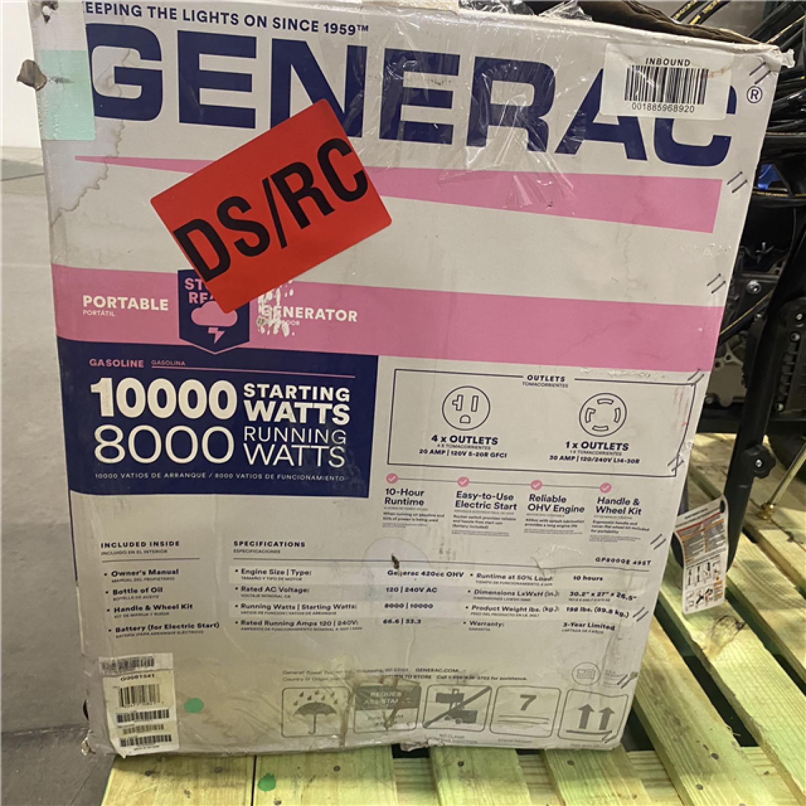 Dallas Location - As-Is Generac 10000 / 8000-Watt Electric Gasoline Portable Generator