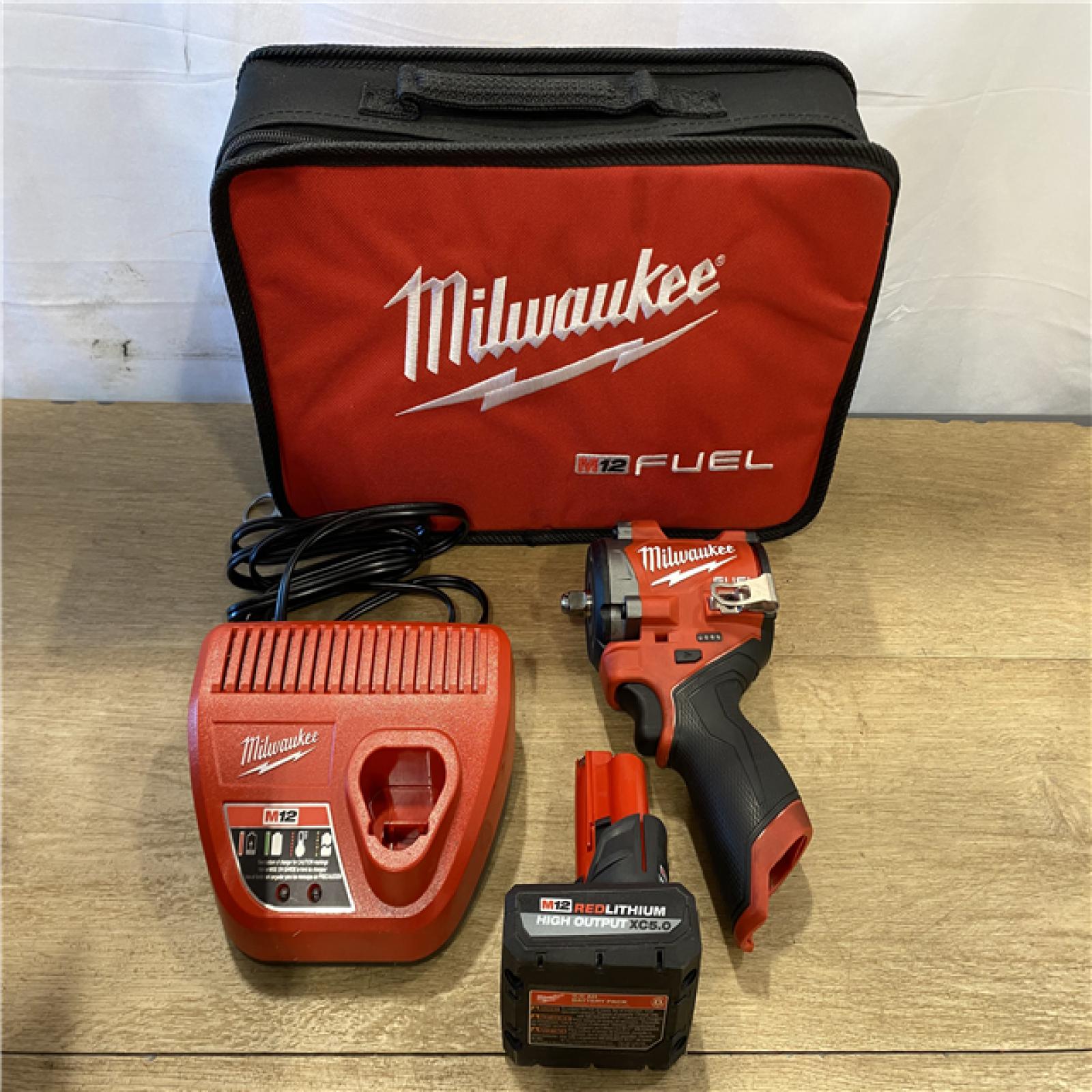 AS-IS Milwaukee FUEL 12V Li-Ion Brushless Cordless Stubby 3/8 in. Impact Wrench Kit