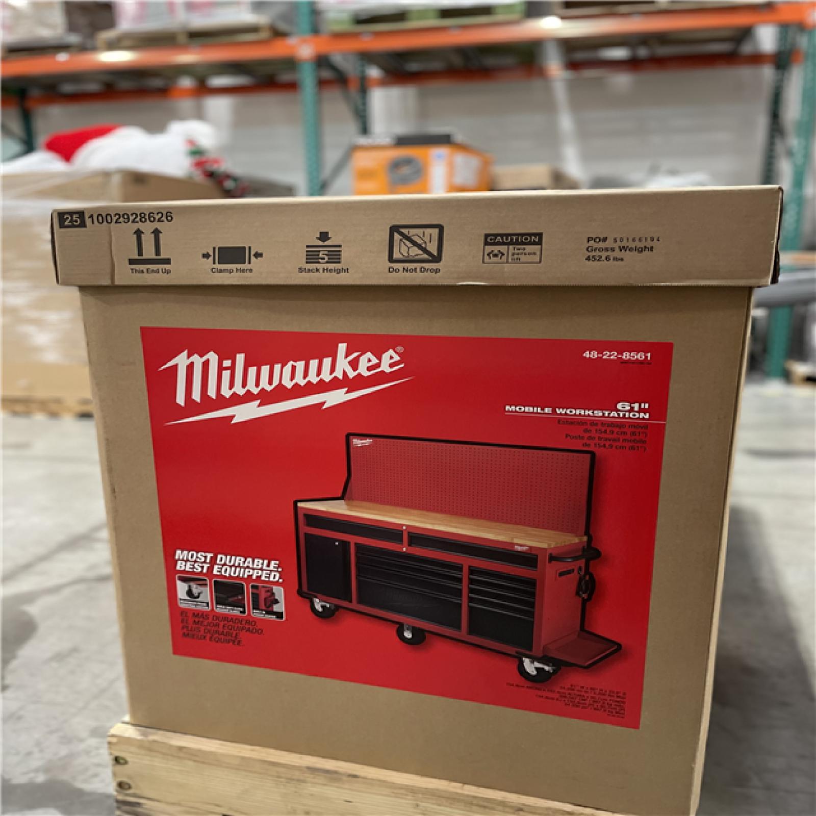 DALLAS LOCATION- AS-IS MILWUAKEE 61 in.11-Drawer/1-Door 22 in. D Mobile Workbench with Sliding Pegboard Back Wall Red/Black