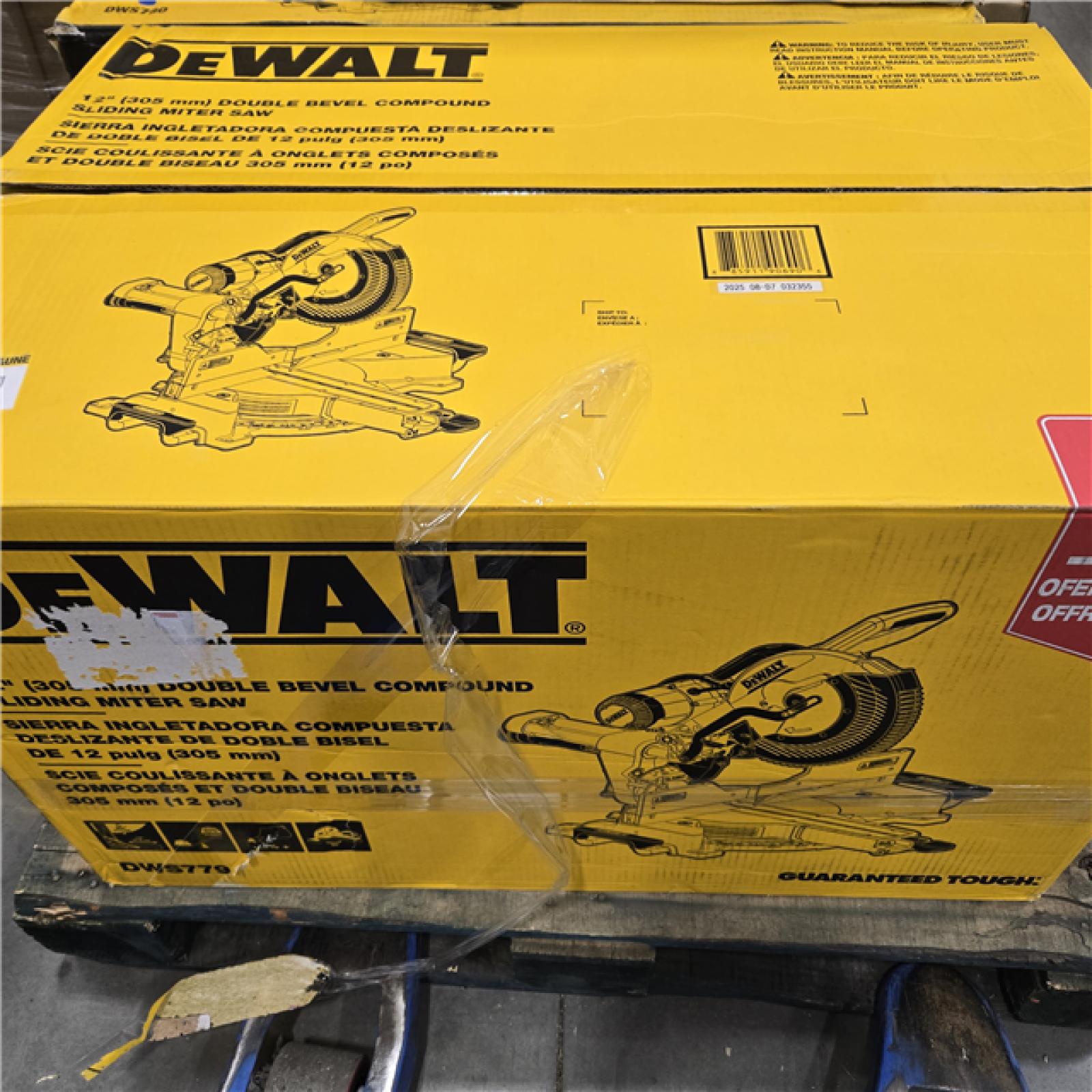 AS-IS DEWALT 15 Amp Corded 12 in. Double Bevel Sliding Compound Miter Saw, Blade Wrench and Material Clamp