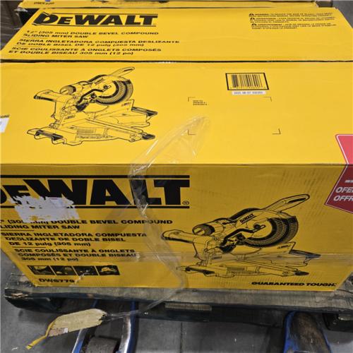 AS-IS DEWALT 15 Amp Corded 12 in. Double Bevel Sliding Compound Miter Saw, Blade Wrench and Material Clamp