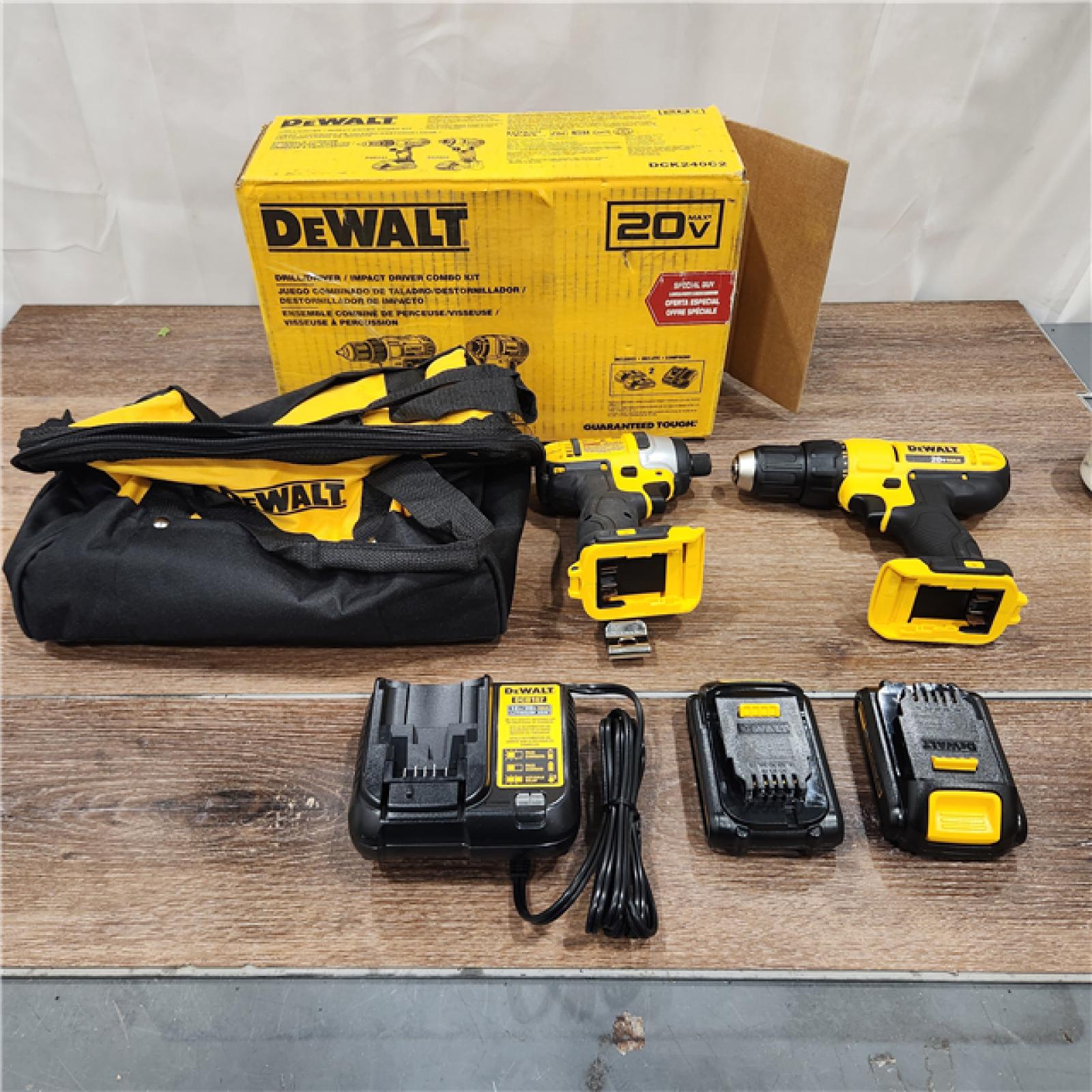 AS-IS DeWalt DCK240C2 20-Volt Max Drill/Driver & Impact Driver Combo Kit  1/2 in.  (2) Batteries