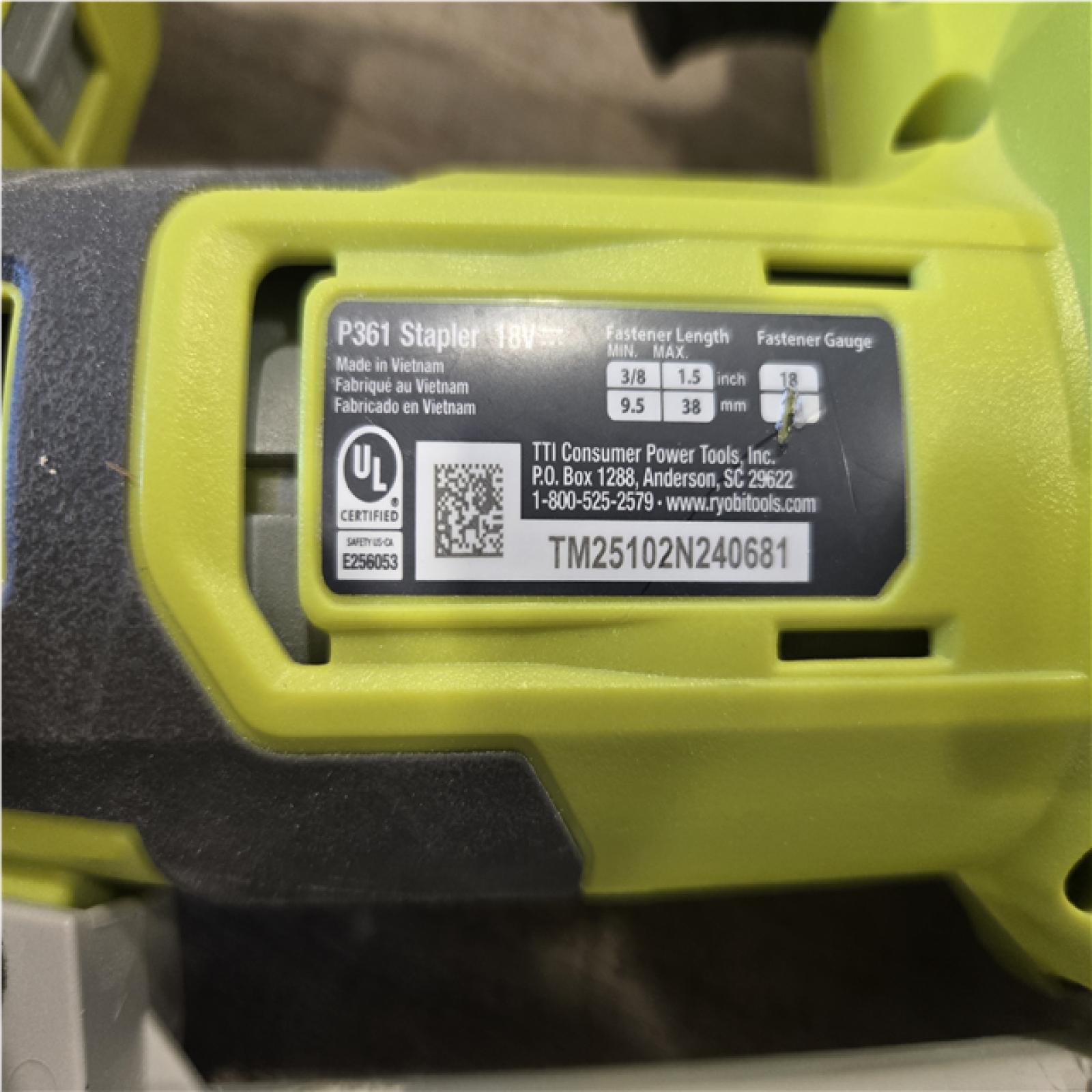 AS-IS RYOBI ONE+ 18V 18-Gauge Cordless AirStrike Narrow Crown Stapler (Tool Only)