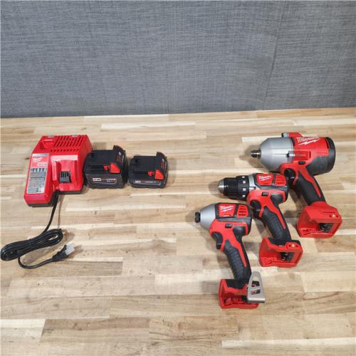 HOUSTON LOCATION - AS-IS MILWAUKEE 3 TOOL COMBO KIT W/ (2) BATTERY & CHARGER