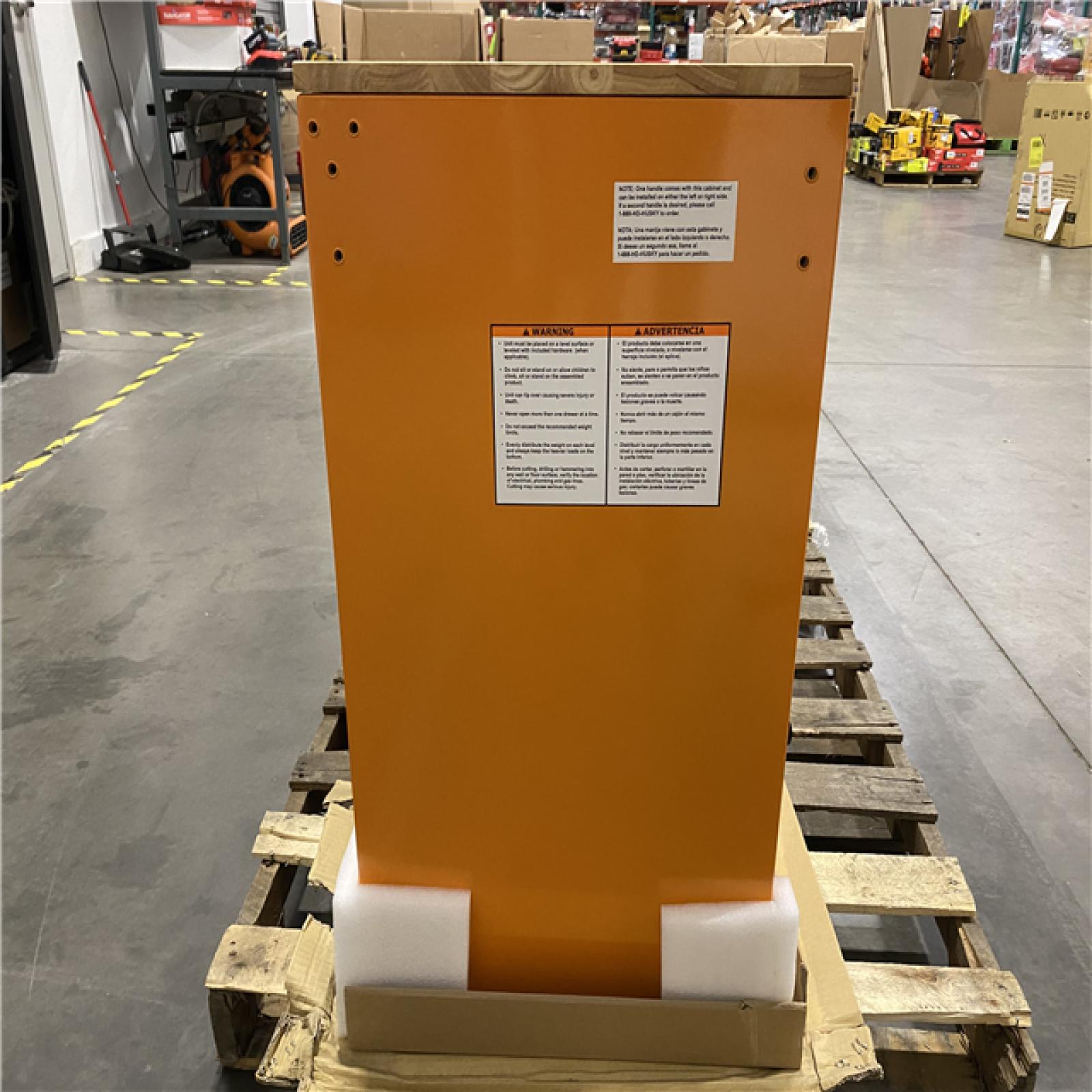 DALLAS LOCATION - Husky 46 in. W x 18 in. D 9-Drawer Gloss Orange Mobile Workbench Cabinet with Solid Wood Top