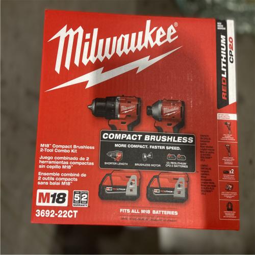 NEW! - Milwaukee M18 18V Lithium-Ion Brushless Cordless Compact Drill/Impact Combo Kit (2-Tool) w/(2) 2.0 Ah Batteries  Charger & Bag