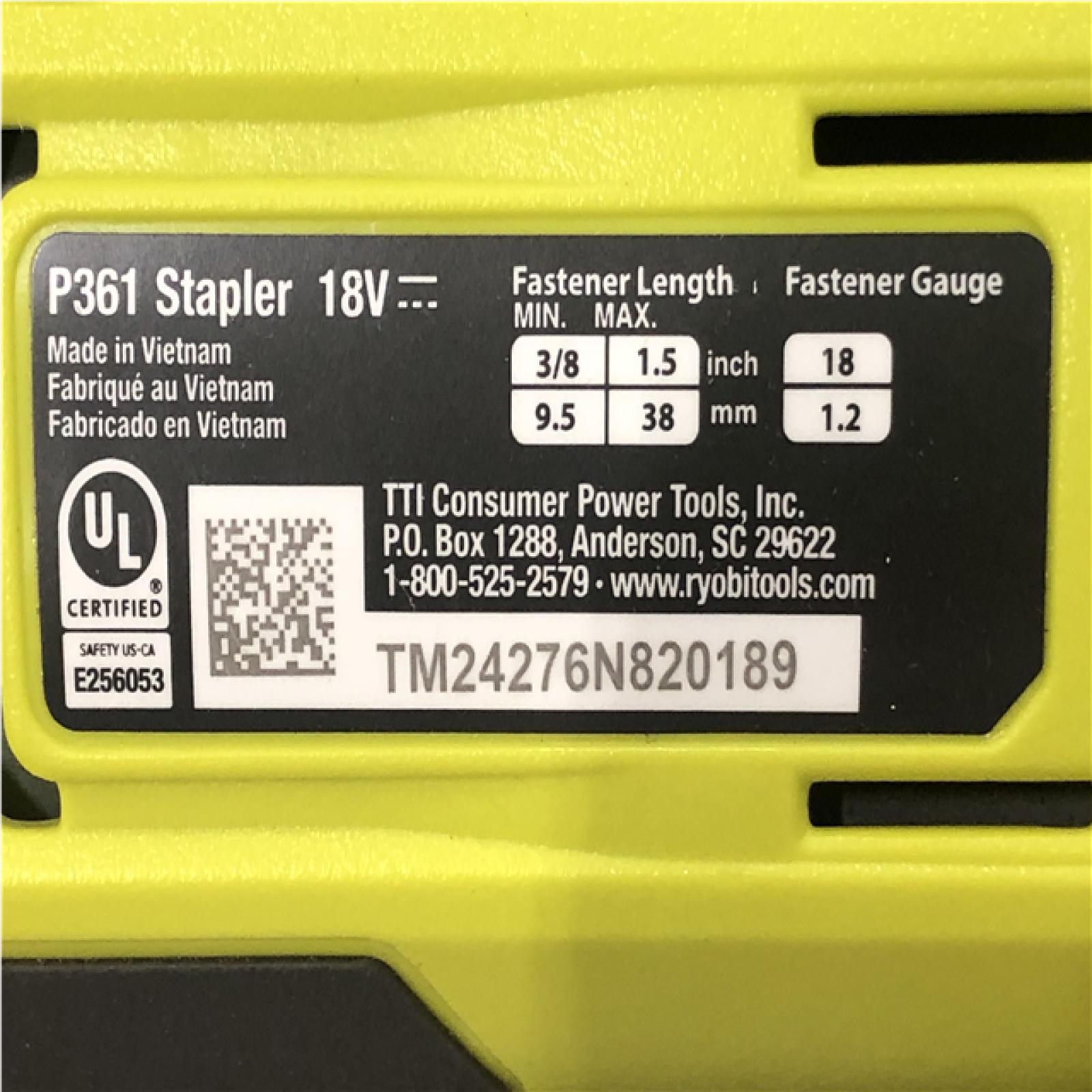 AS-IS RYOBI ONE+ 18V 18-Gauge Cordless AirStrike Narrow Crown Stapler (Tool Only)