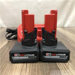 as-is Milwaukee 12V Lithium-Ion XC High Output 5.0 Ah Battery Pack (2-Pack) Starter Kit with Charger