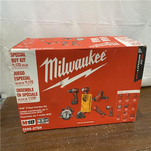 NEW Milwaukee M18 18-Volt Lithium-Ion Cordless Combo Kit 7-Tool with 2-Batteries, Charger and Tool Bag