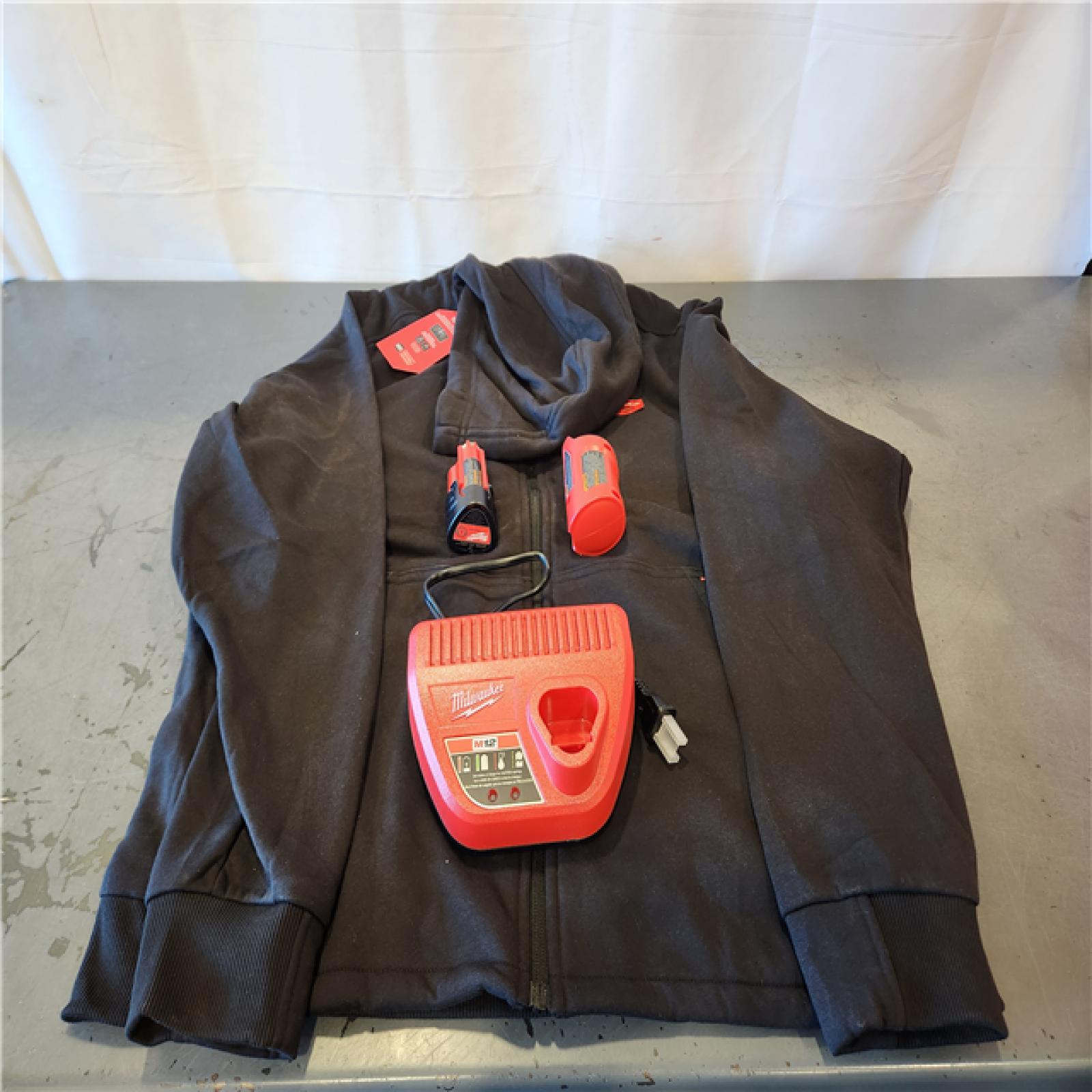 AS--IS- Milwaukee Men's Large 12-Volt Lithium-Ion Cordless Black Heated Jacket Hoodie Kit