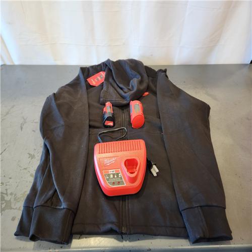 AS--IS- Milwaukee Men's Large 12-Volt Lithium-Ion Cordless Black Heated Jacket Hoodie Kit