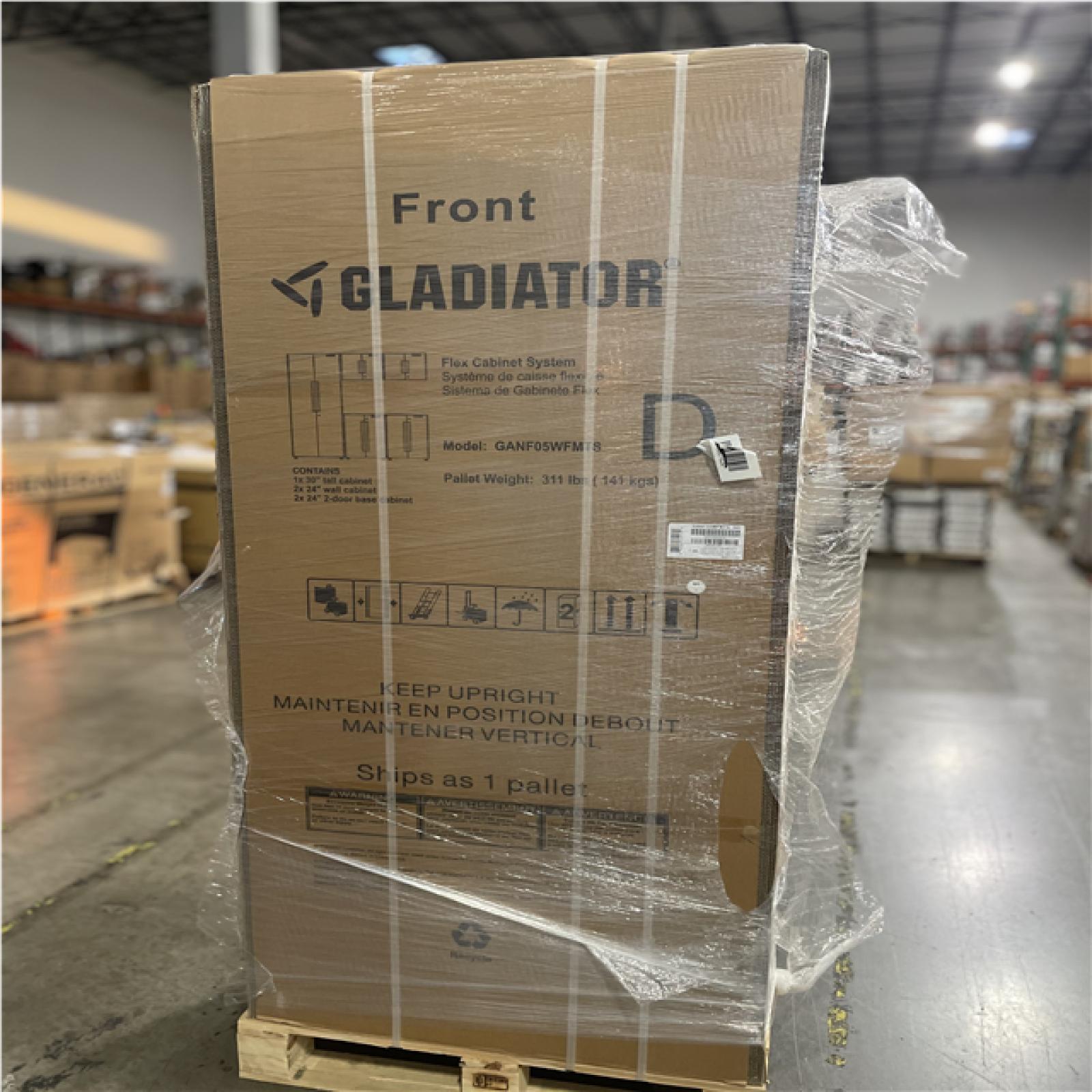 DALLAS LOCATION- NEW! Gladiator Flex 78in W x 75 in H x 19in D Pre-Assembled 24 Gauge Welded Steel 5-Piece Garage System in Silver Tread