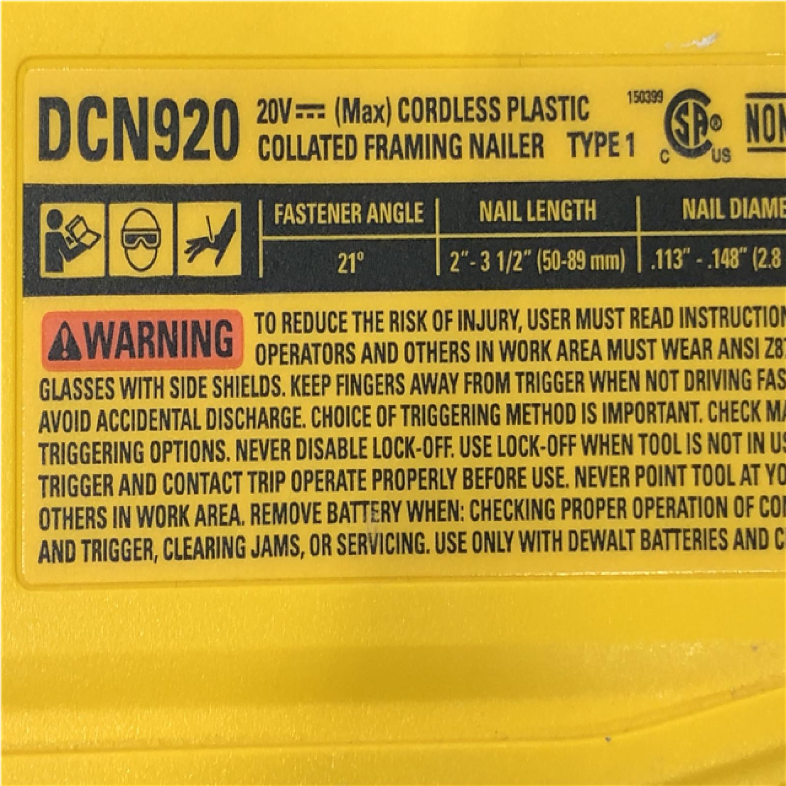 AS-IS DEWALT 20-Volt 21° Cordless Framing Nailer (Tool-Only)