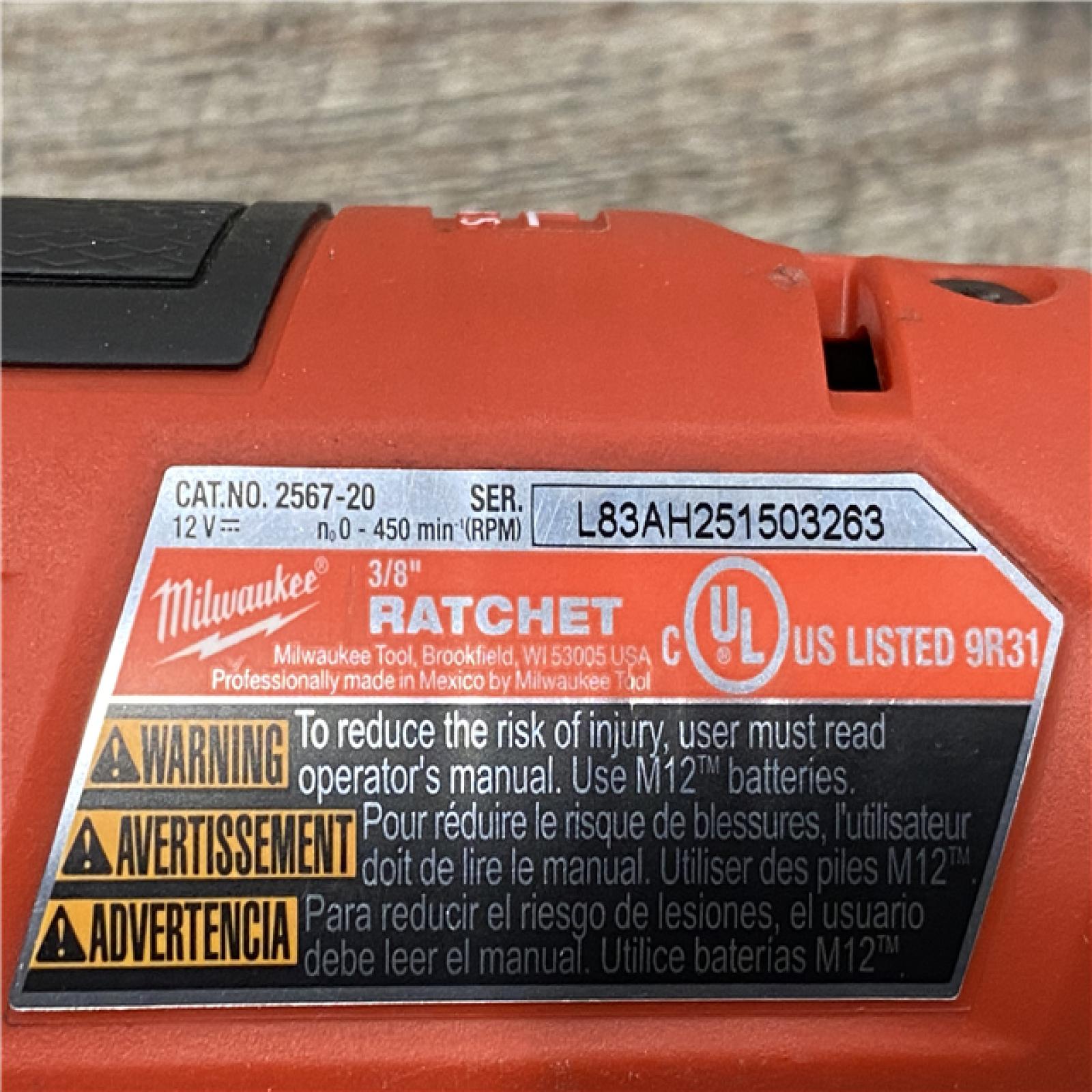 AS-IS Milwaukee FUEL 12-Volt Lithium-Ion Brushless Cordless High Speed 3/8 in. Ratchet (Tool-Only)