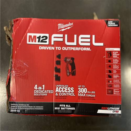 AS-IS Milwaukee M12 FUEL 12V Lithium-Ion Brushless Cordless 4-in-1 Installation 3/8 in. Drill Driver Kit with 4-Tool Heads