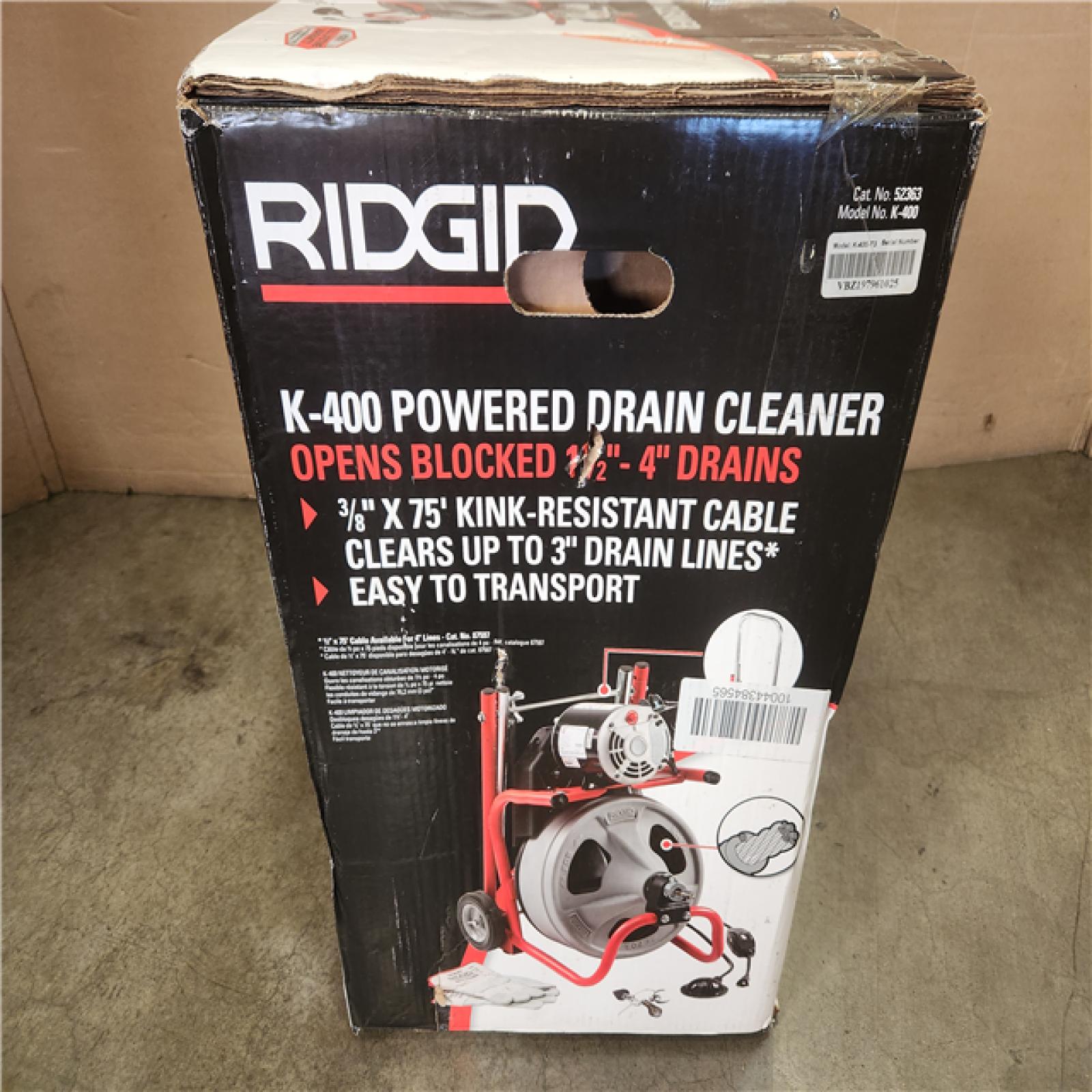 Phoenix NEW RIDGID K-400 Drain Cleaning Snake Auger 120-Volt Drum Machine with C-32IW 3/8 in. x 75 ft. Cable + 4-Piece Tool Set & Gl
