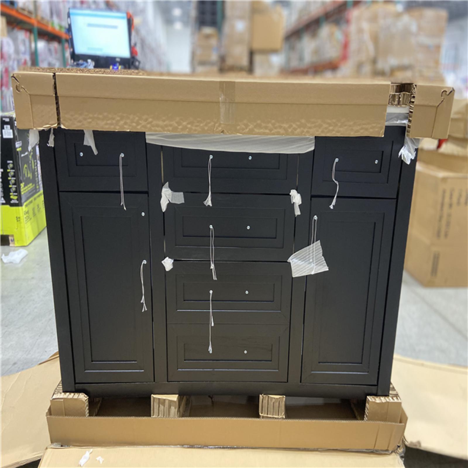 DALLAS LOCATION - Home Decorators Collection Beaufort 48 in. Single Sink Black Bath Vanity with White Engineered Stone Top (Assembled)