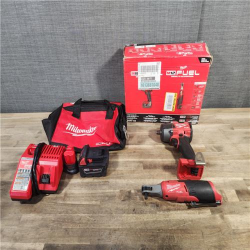 HOUSTON LOCATION - AS-IS M18 FUEL 18V Cordless Mid Torque 1/2 in. Impact Wrench W/ M12 FUEL 3/8 in. Ratchet & Battery/Charger Combo Kit