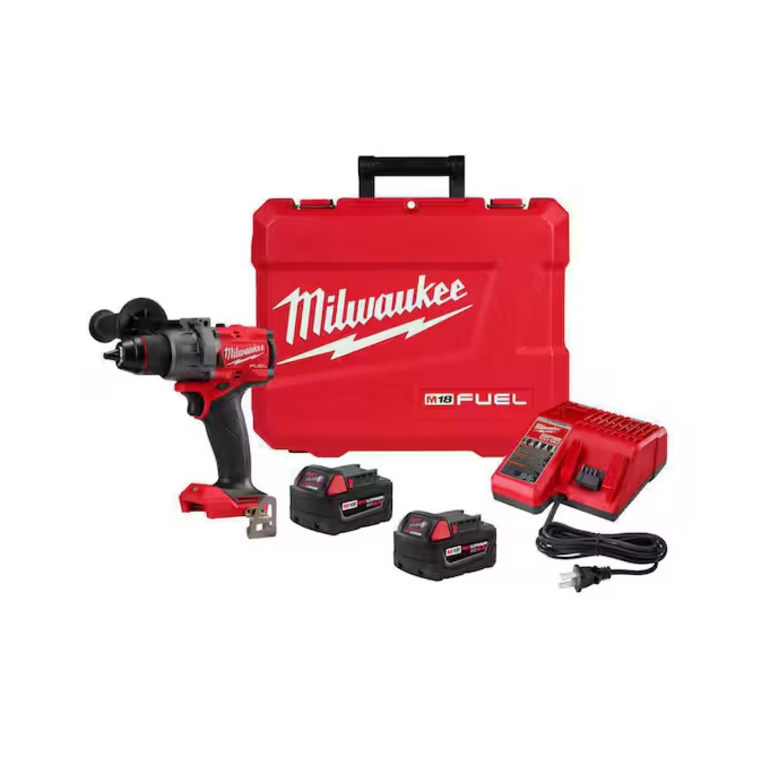 NEW! - Milwaukee M18 FUEL 18V Lithium-Ion Brushless Cordless 1/2 in. Drill/Driver Kit W/(2) 5.0Ah Batteries, Charger, and Hard Case