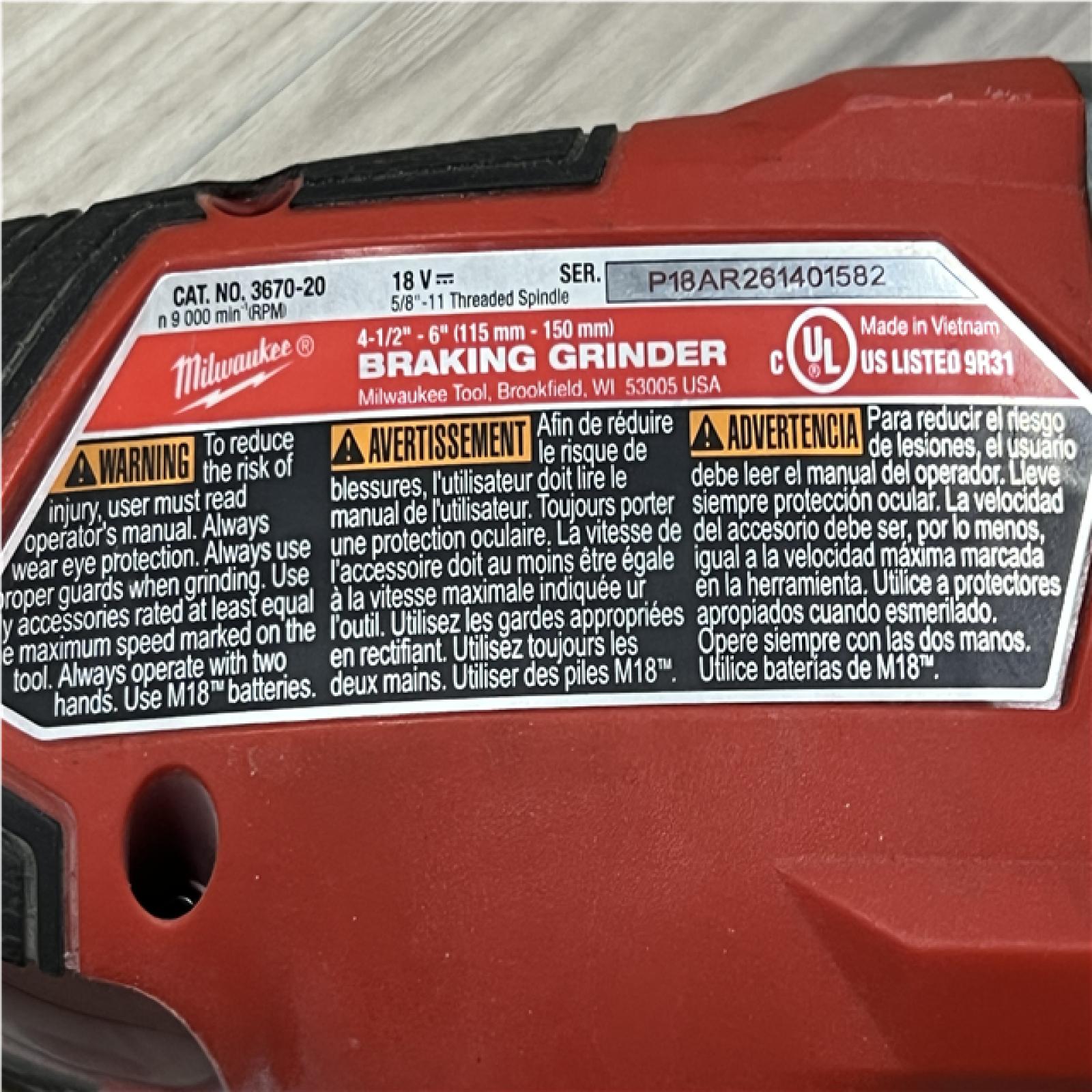 AS-IS Milwaukee FUEL 18-Volt Lithium-Ion Brushless Cordless 4-1/2 in./6 in. Braking Grinder with Paddle Switch (Tool-Only)