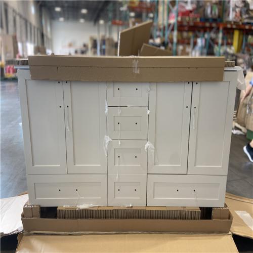 DALLAS LOCATION - Glacier Bay Tobana 60 in. Double Sink Beige Bath Vanity with White Engineered Marble Top (Assembled)