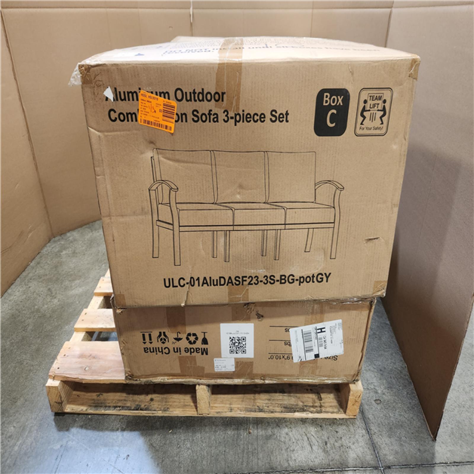 Phoenix NEW Halmuz 6-Piece Aluminum Patio Conversation Set with Armrest  55000 BTU Firepit Table and Grey Cushions