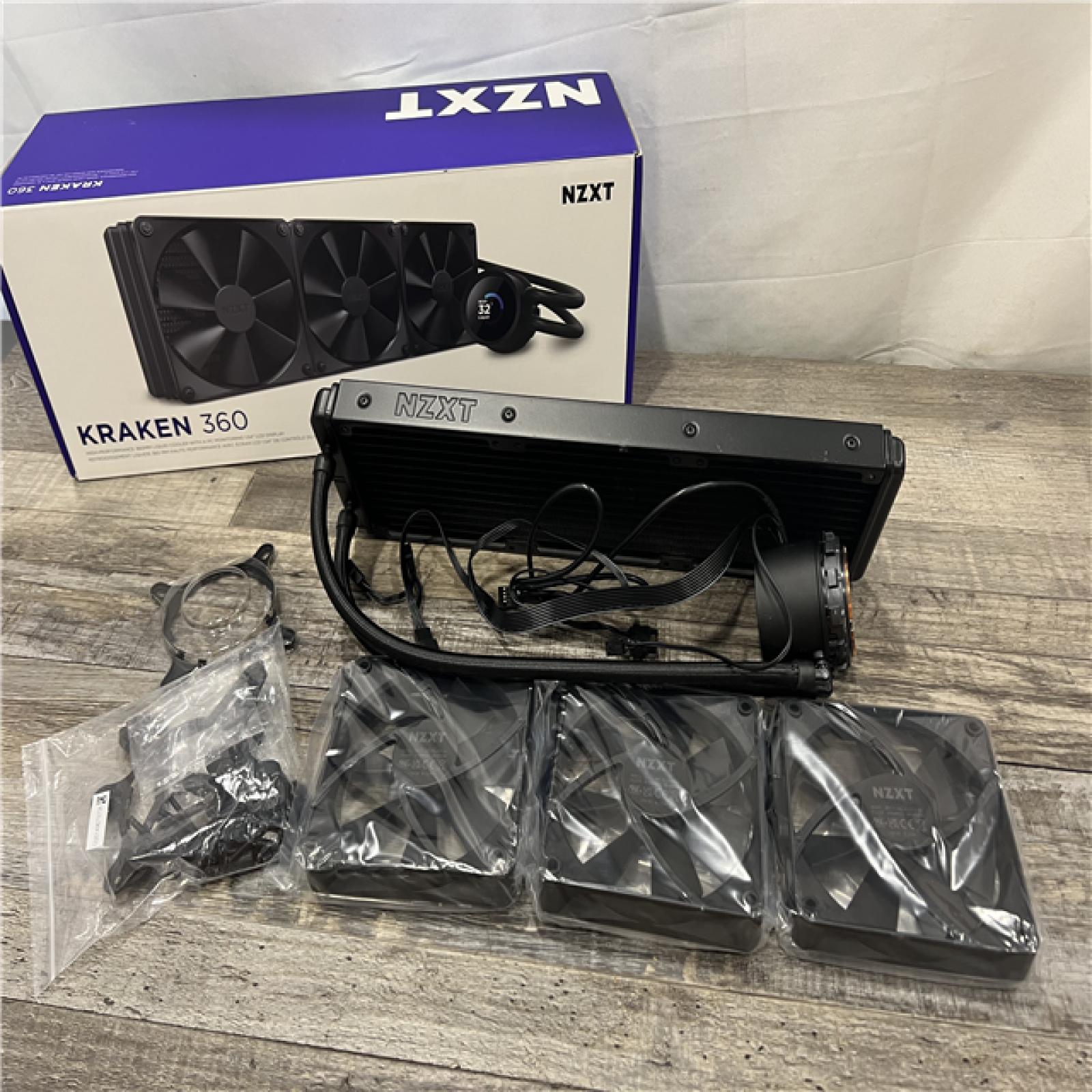 AS-IS NZXT Kraken 360mm - RL-KN360-B1 - AIO CPU Liquid Cooler - LCD Display - 3 X F120P Static Pressure Fan Radiator Fans LGA 1851,1700 / AM5 Compatible