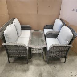 Phoenix Toject Denali Gray 4-Piece 4-Seat Wicker Modern Outdoor Patio Conversation Sofa Seating Set with Light Gray Cushions