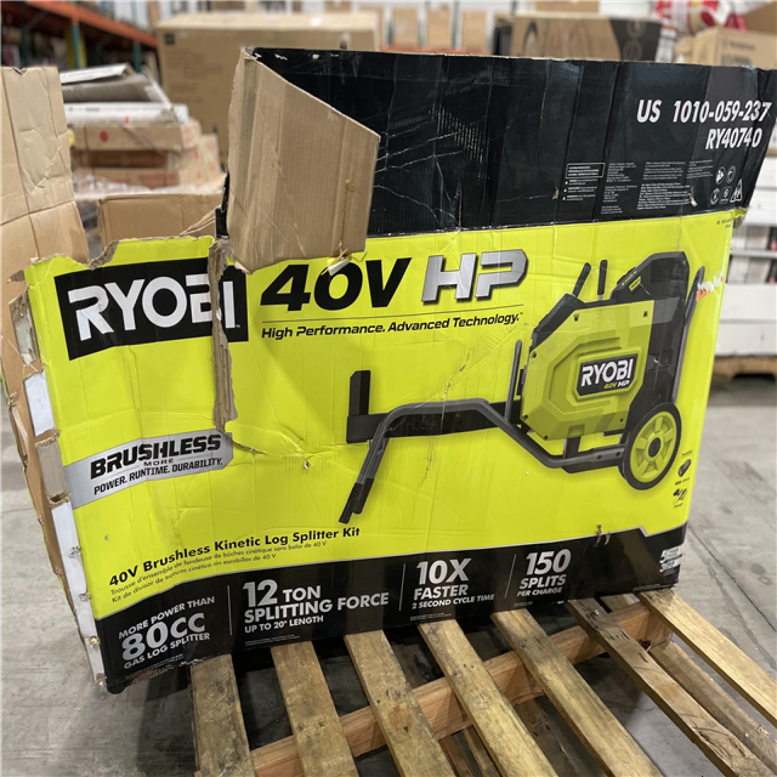 DALLAS LOCATION- RYOBI 40V HP Brushless 12-Ton Kinetic Battery Electric Log Splitter Kit