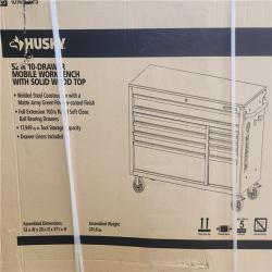 Phoenix NEW Husky Standard-Duty 52 in. W 10-Drawer Matte Army Green Mobile Workbench Cabinet with Solid Wood Top (SEALED)