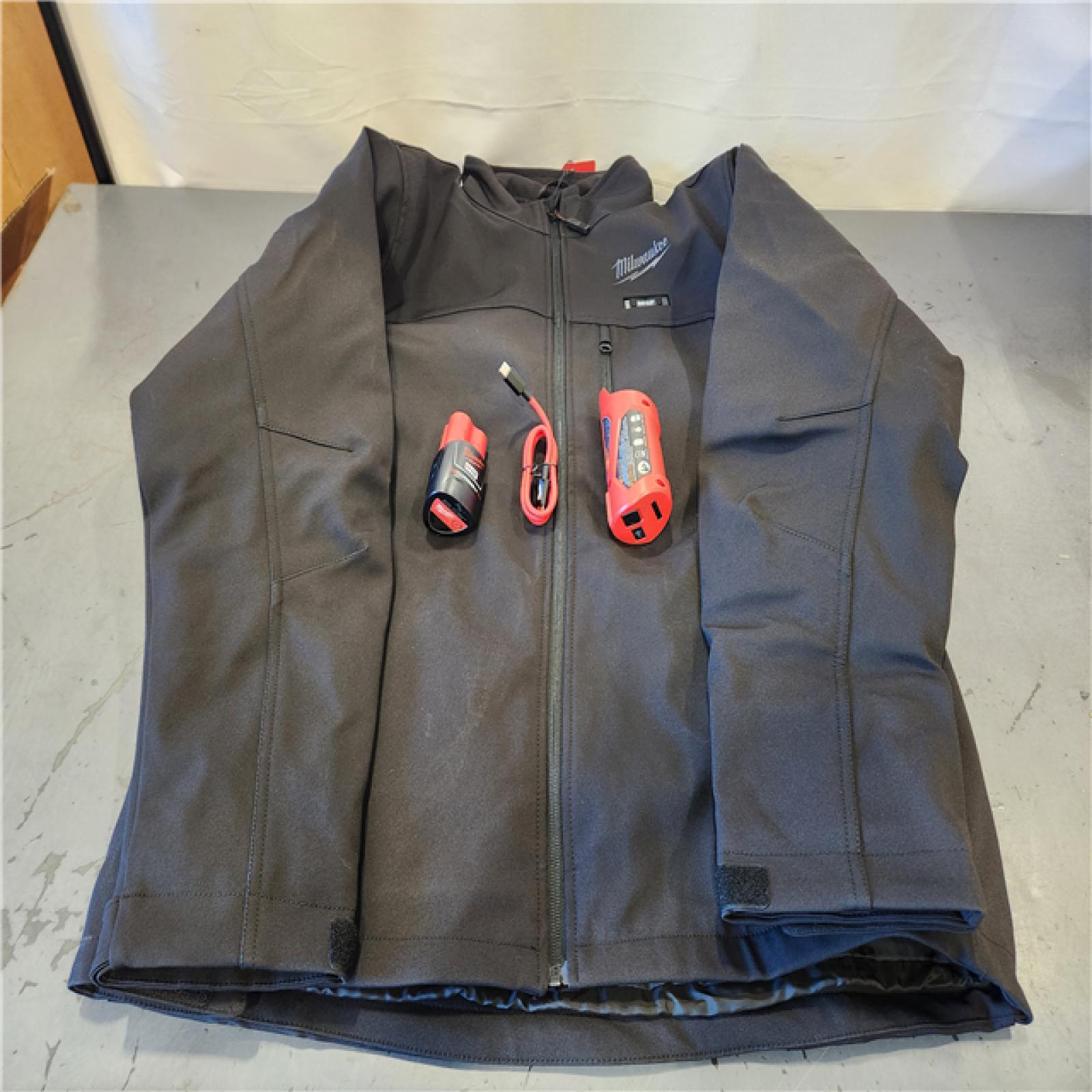 AS-IS- Milwaukee Men's Large 12-Volt Lithium-Ion Cordless Tough Shell Black Heated Jacket with (1) 3.0 Ah Battery and Charger