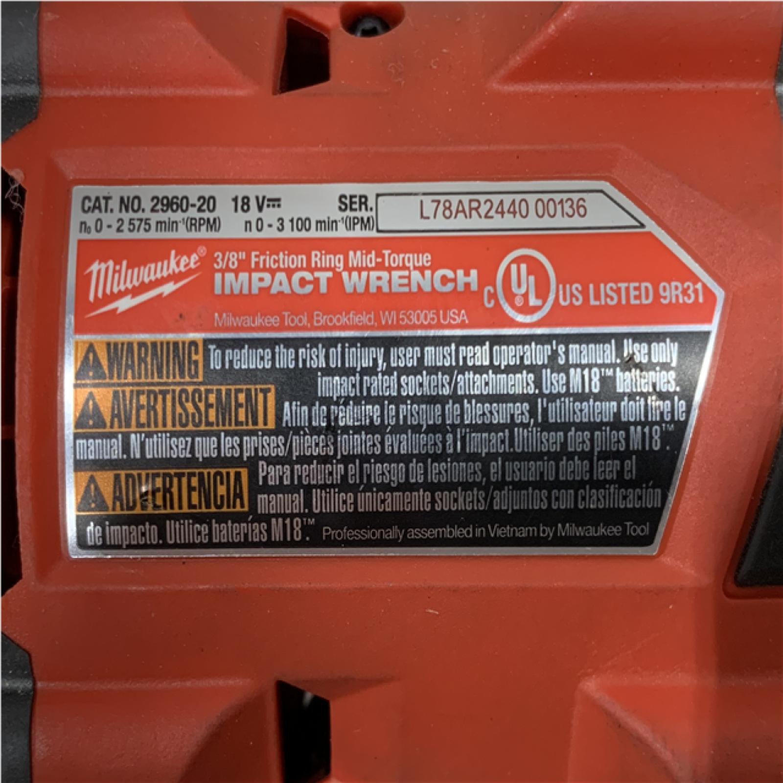 AS-IS Milwaukee FUEL GEN-2 18V Lithium-Ion Mid Torque Brushless Cordless 3/8 in. Impact Wrench with Friction Ring (Tool-Only)