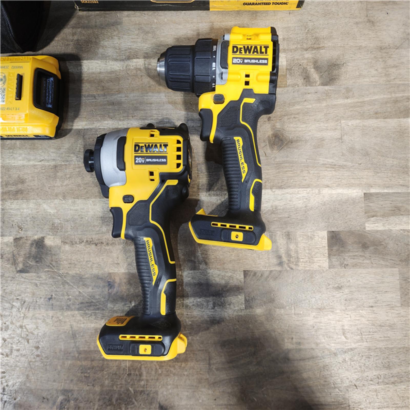 HOUSTON LOCATION - AS-IS Dewalt DCK225D2 20V MAX ATOMIC Brushless Compact Lithium-Ion 1/2 in. Cordless Drill Driver and 1/4 in. Impact Driver Combo Kit with 2 Batteries 2 Ah